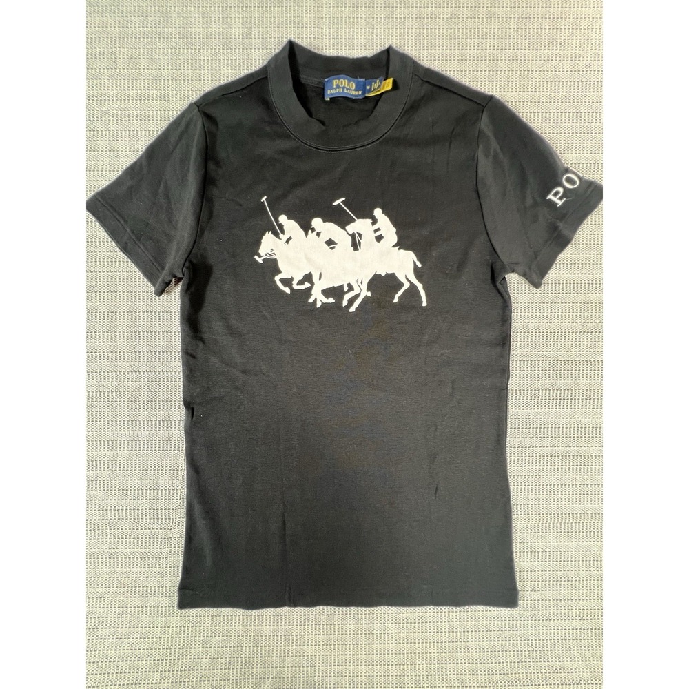 Polo Ralph Lauren Black 3 Pony Logo Womens  Cotton Jersey Crew Neck T-Shirt Sz M